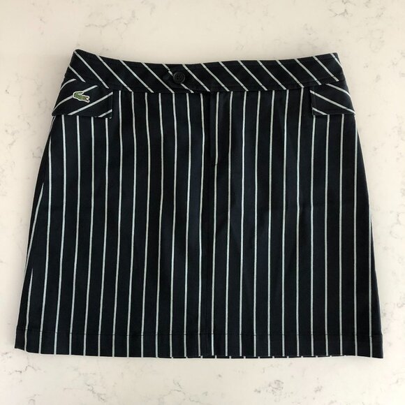 Lacoste Striped Cotton Sporty Mini Skirt w Side Pockets Black + Grey Sz 38 - Picture 1 of 9